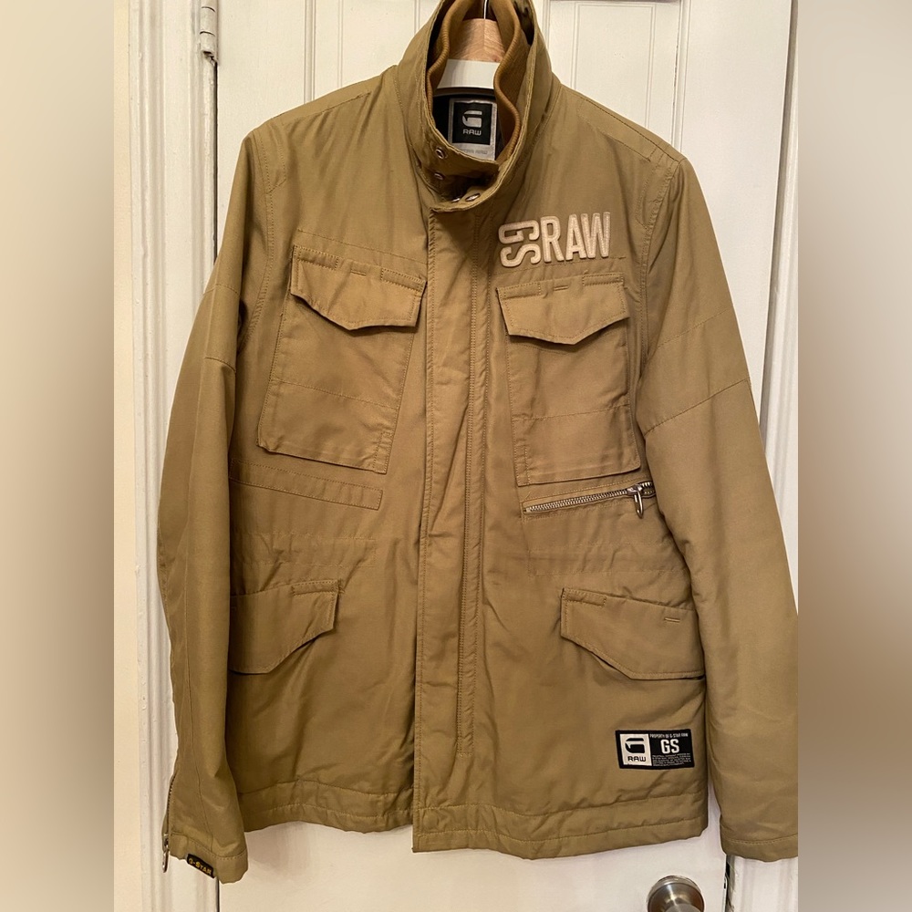 G-STAR RAW MOTO TAN UTILITY JACKET LARGE